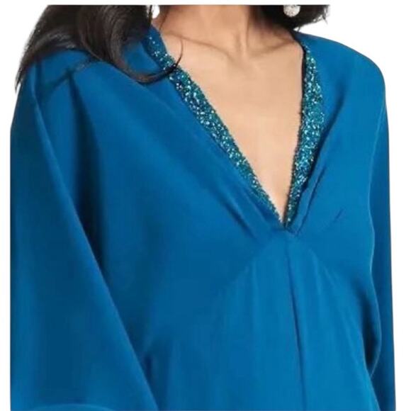 Sachin & Babi Womens Size 6 Teal Gabby V Neck Long Sleeve Beaded Maxi Gown NWT - Picture 4 of 14